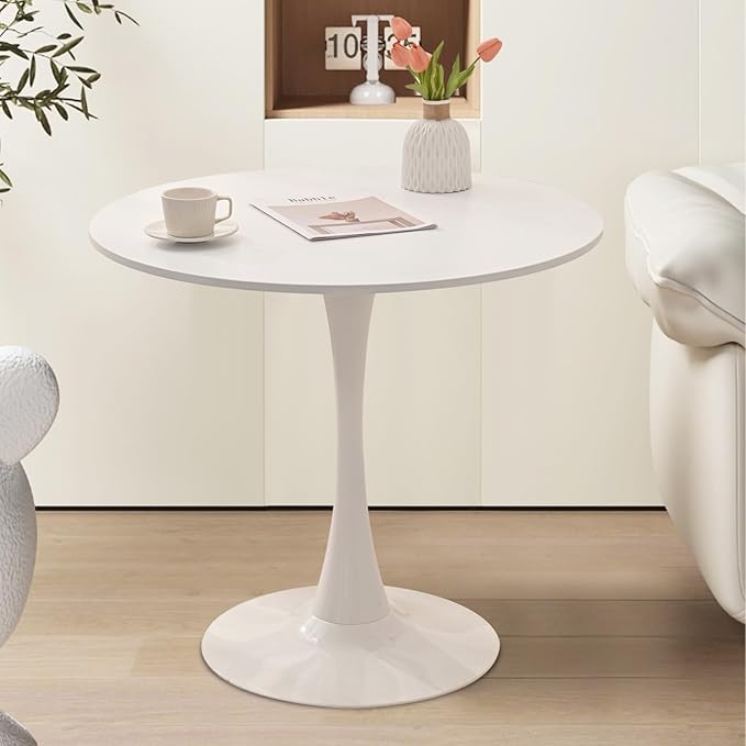 SoarFlash Kitchen Table and Chairs for 2, 31.5" Dining Table Set for 2 with Linen Upholstered Chairs, 3 Piece Round Kitchen Table Set, Dining Room Table Set for Small Space, Apartment, Beige/White