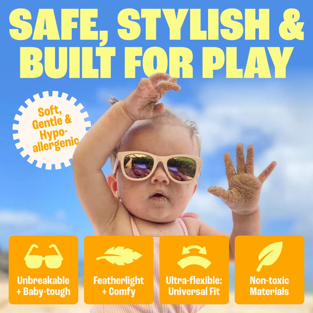 BABY SUNNIES Polarized Baby Sunglasses with Strap - Unbreakable Flexible Infant Sunglasses for Toddlers & Newborns 0-24 Months - Pink - Baby Beach Essentials - Infant Travel Essentials
