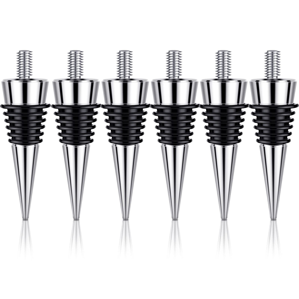 6 Pieces Metal Bottle Stopper 16 x 3/8 Blank Stainless Steel Wine Bottle Stopper Kit Reusable Wine Saver Corks Chrome Bottle Stopper Set Hardware for Wedding Wine Party Bar Turning
