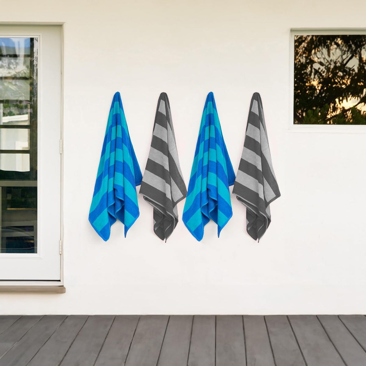 KAUFMAN - Velour Multi-Color Cabana Striped Beach Towels | 100% Cotton Beach Towel Pack 30" x 60" | Absorbent, Quick-Drying Pool Towels for Adults (2 Pack)