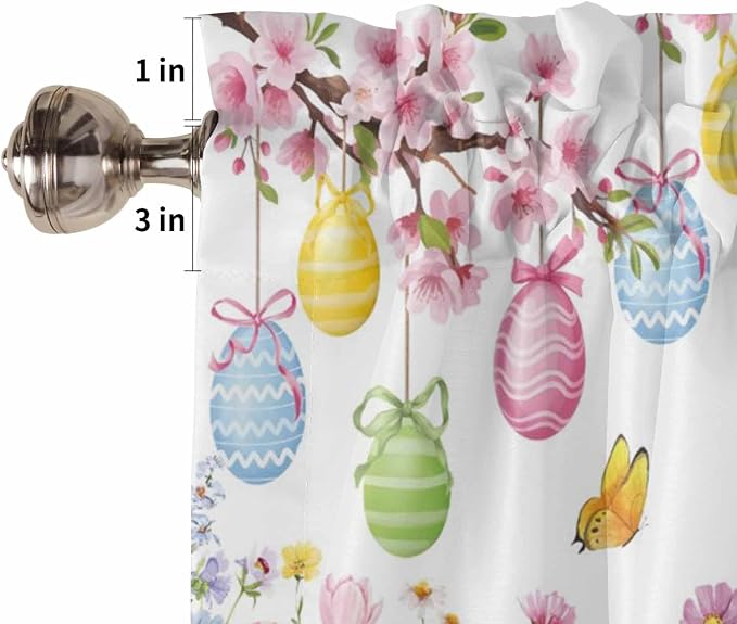 Happy Easter Bedroom Curtains 63 Inches length, Spring Watercolor Bunny Eggs