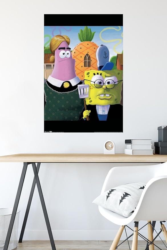 Trends International Nickelodeon Spongebob - American Gothic Wall Poster, 22.375" x 34", Premium Poster & Mount Bundle