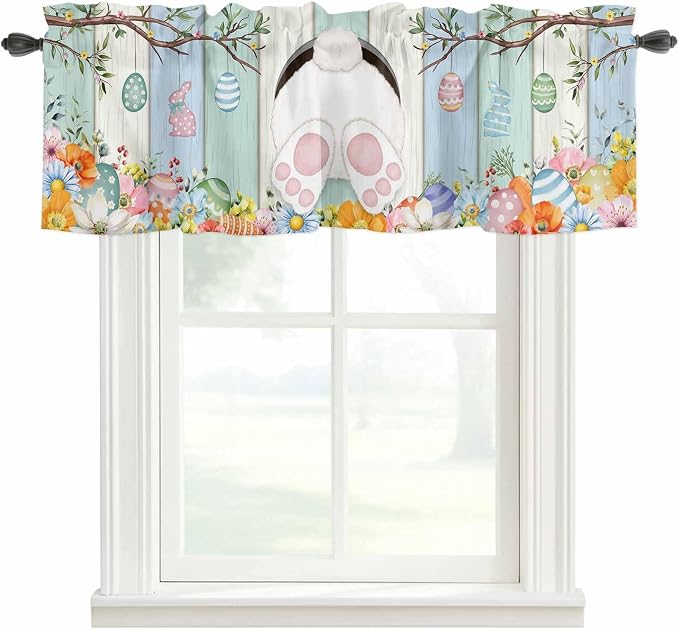 Easter Curtain Valances for Windows, Kitchen Valance Window Treatment, Spring