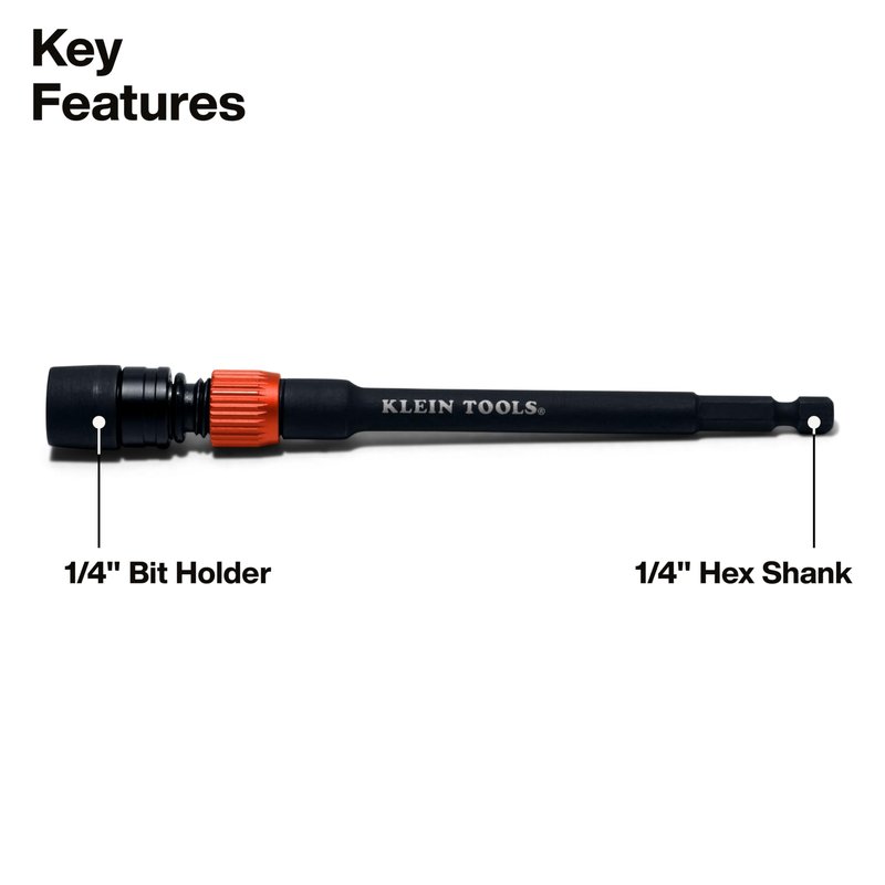 Klein Tools 80208 6 and 12-Inch Dual-Lock Extension Set, 1/4-Inch Hex Shank Impact Bit Holder, Quick-Release Locking Mechanism with Secondary Twist Lock, Compatible with Impact Drivers and Drills