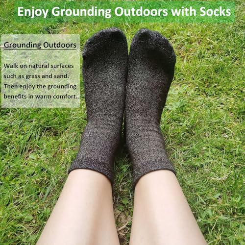 Grounding Socks, Conductive Silver Fiber Crew Socks for Women Men, Earth Connected Socks for Grounding Mat, Sheets, Shoes
