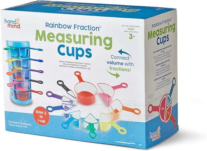 hand2mind Rainbow Fraction Measuring Cups, Set of 9, Ages 3+