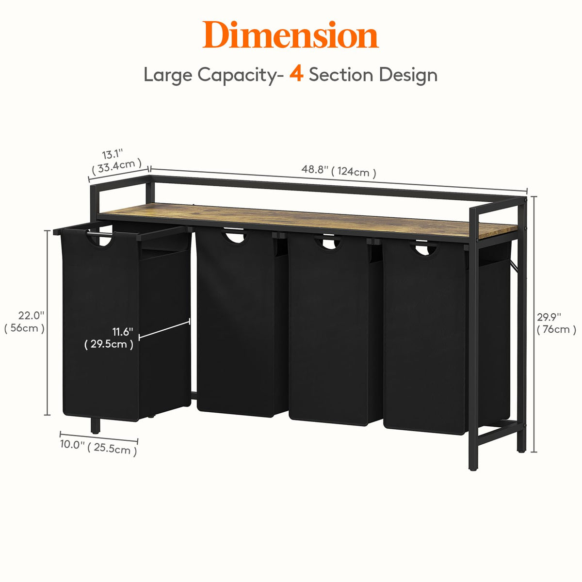 Lifewit Laundry Hamper 4 Section, 168L Pull out Laundry Clothes Basket Organizer with Large Top Shelf and 4 Removable Bags and Handles for Laundry Room Bedroom Bathroom, Black with A Shelf