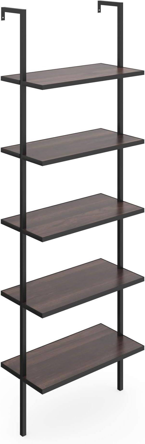 Nathan James Theo 5-Shelf Wood Modern Bookcase, Open Wall Mount Ladder Bookshelf with Industrial Metal Frame, Walnut Brown/Black, Set of 3
