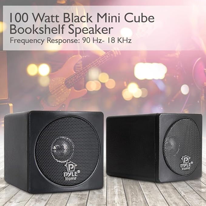 3" Mini Cube Bookshelf Speakers - 100W Small Bookshelf Speakers w/ 3" Paper Cone Driver, 8 Ohm - Passive Audio Book Shelf Speaker Pair For Home Theater Stereo Surround Sound - Pyle Home PCB3BK (Black)