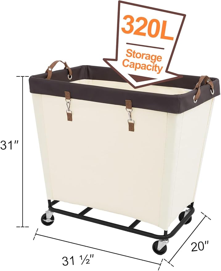 StorageWorks 320L Laundry Basket with Wheels, Extra Large Rolling Hampers for Clothing Organizer, Dirty Clothes Basket for Hotel, Home, Closet, Dorm, Beige