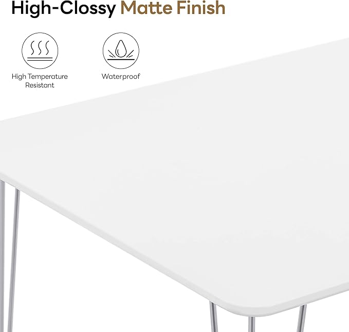 ivinta Small White Dining Table for 4, 47.5" Modern Rectangular Kitchen Table with Metal Legs for Dining Room Living Room, Lilac (White)