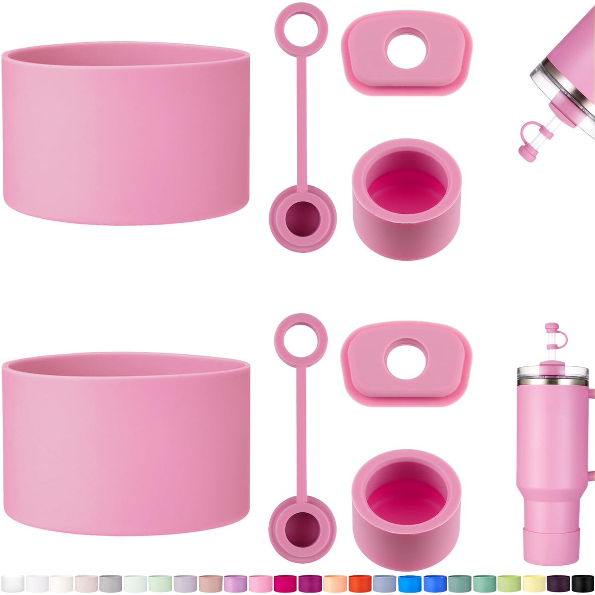HYZ 8pcs Stanley Cup Accessories, Spill Proof Stopper & Boot Set, Peony