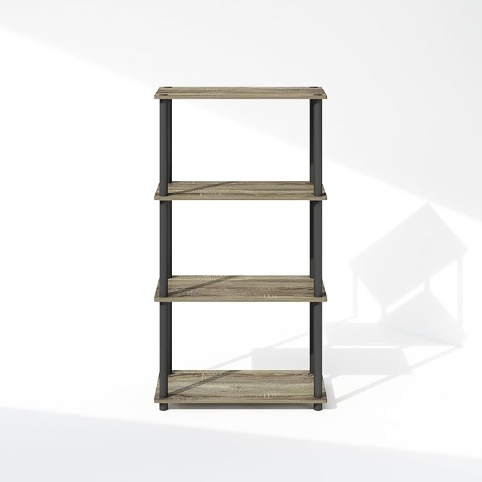 Furinno Turn-N-Tube Book Shelf, 4-Tier Bookshelf, Bookcase with Multipurpose Compact Display Rack, 11.6 x 23.6 x 43.2, for Living Room, Bedroom, Home Office, French Oak/Black
