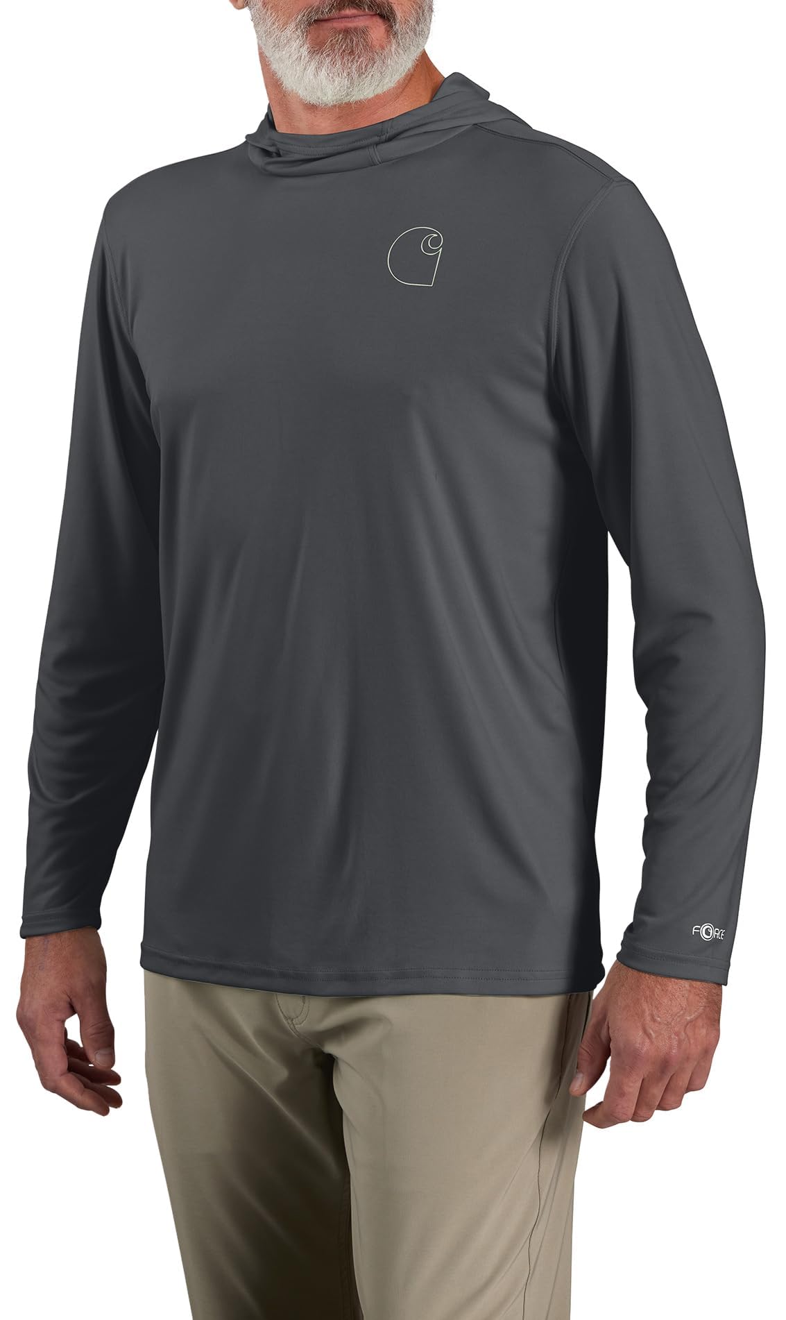 Carhartt Men's Force Sun Defender™ Lightweight Long-Sleeve Hooded Logo Graphic T-Shirt, Steel, Medium