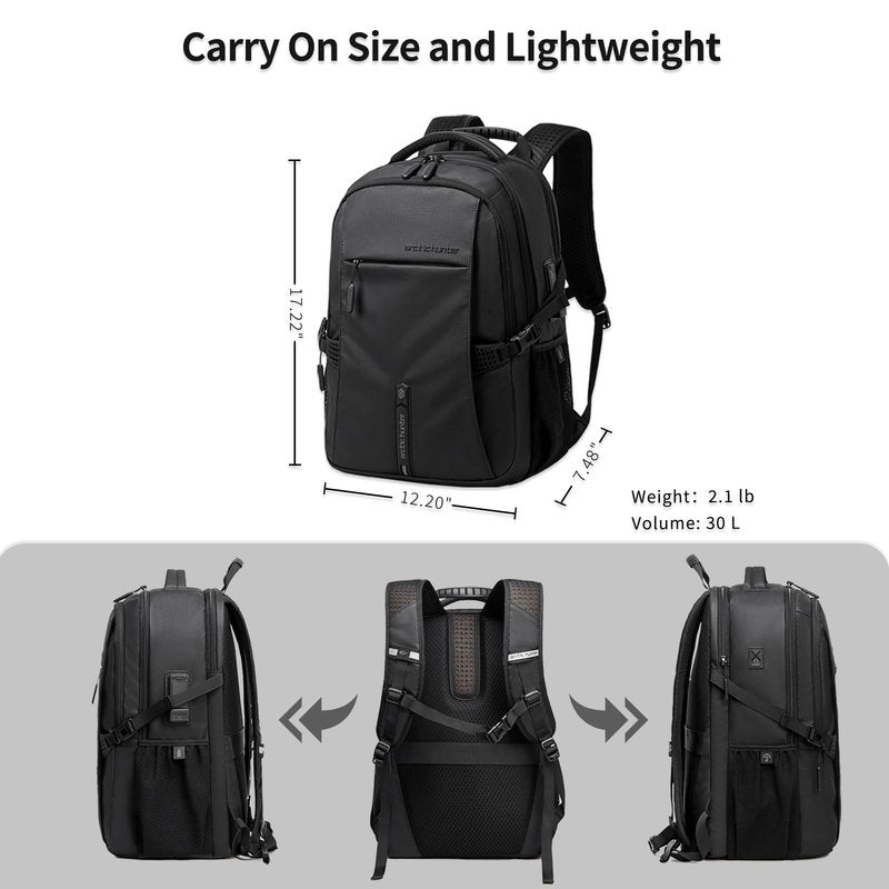 ARCTIC HUNTER AH Business Laptop Backpack for Men Work Commuting, 30L Large Travel Carry On Backpack Flight Approved for Airplane, Professional Adult College Backpacks Casual Daypack, Black