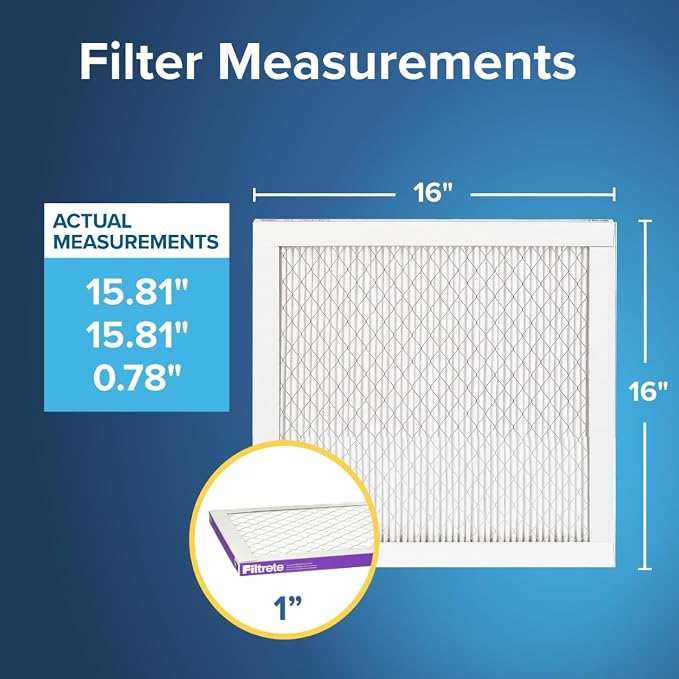 Filtrete 16x16x1 AC Furnace Air Filter, MERV 12, MPR 1500, CERTIFIED asthma &