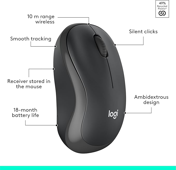 Logitech MK295 Wireless Mouse & Keyboard Combo with SilentTouch Technology, Full Numpad, Advanced Optical Tracking, Lag-Free Wireless, 90% Less Noise - Graphite