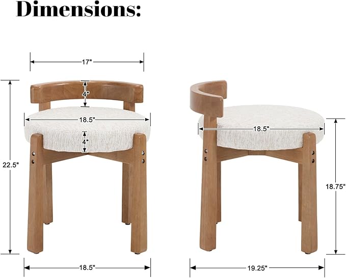 DUOMAY Modern Chenille Vanity Stool, Upholstered Low Back Ottoman with Solid Wood Legs Cute Round Footrest Makeup Stool Dressing Seat for Living Room Bedroom, Beige