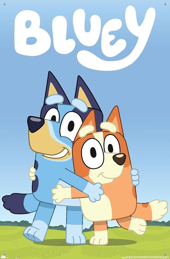 Bluey - Hug Wall Poster with Pushpins, 22.37" x 34.00", Premium Poster & Push Pin Bundle