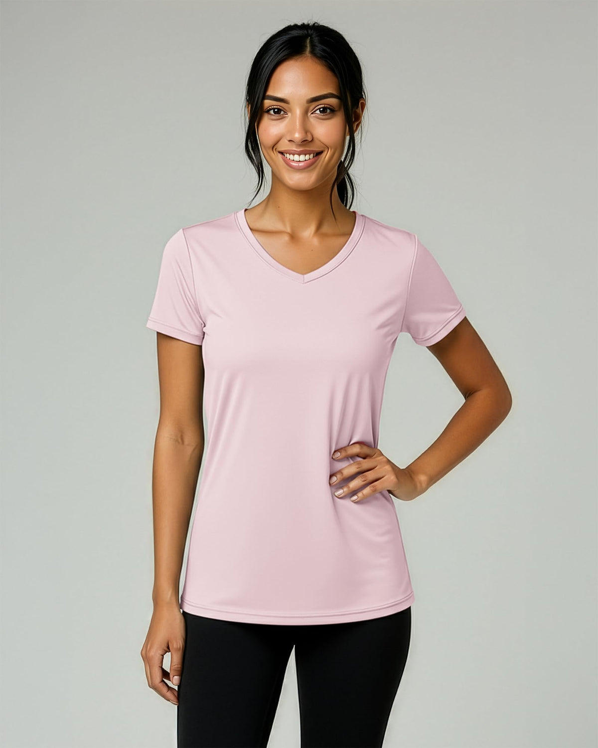 Real Essentials 5 Pack: Women's Dry-Fit Short Sleeve V Neck T Shirt Workout Fitness Yoga Top Tee (Available in Plus Size), Set 16, 2X