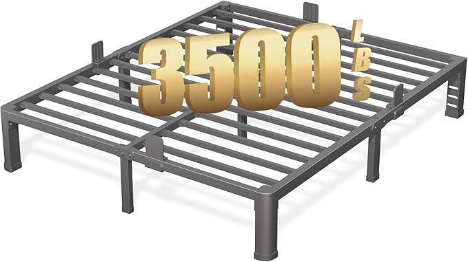FUIOBYVV 10 Inch Full Bed Frame with Rounded Corner and Headboard Hole Mattress Retainers 3500 LBS Metal Heavy Duty Steel Slats Support No Box Spring Needed Platform Noise Free Easy Assembly