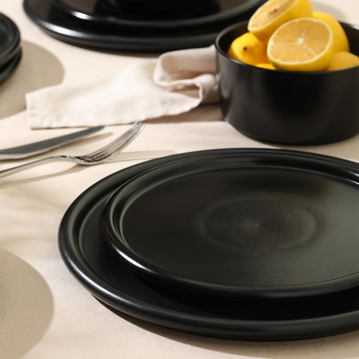 Stone Lain Eden 24-Piece Dinnerware Set Stoneware, Plates and Bowls Set, Dishwasher and Microwave Safe Dish, Dish Set for 8, Dark Blue