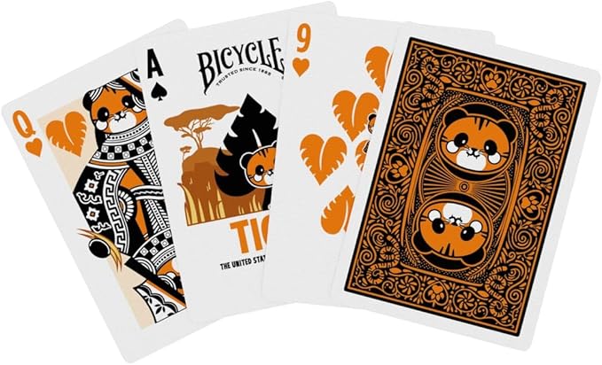 Bicycle Tiger Playing Cards - Cute and Collectible Bengal Tiger Inspired Toys Deck of Card Game for Family Game Night