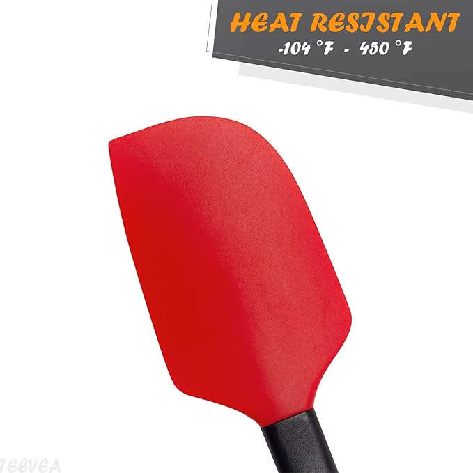 TEEVEA Silicone Spatula Set of 4 for Cooking Baking Mixing, Heat Resistant Non-Stick Dishwasher Safe BPA-Free Kitchen Utensils, Red and Black