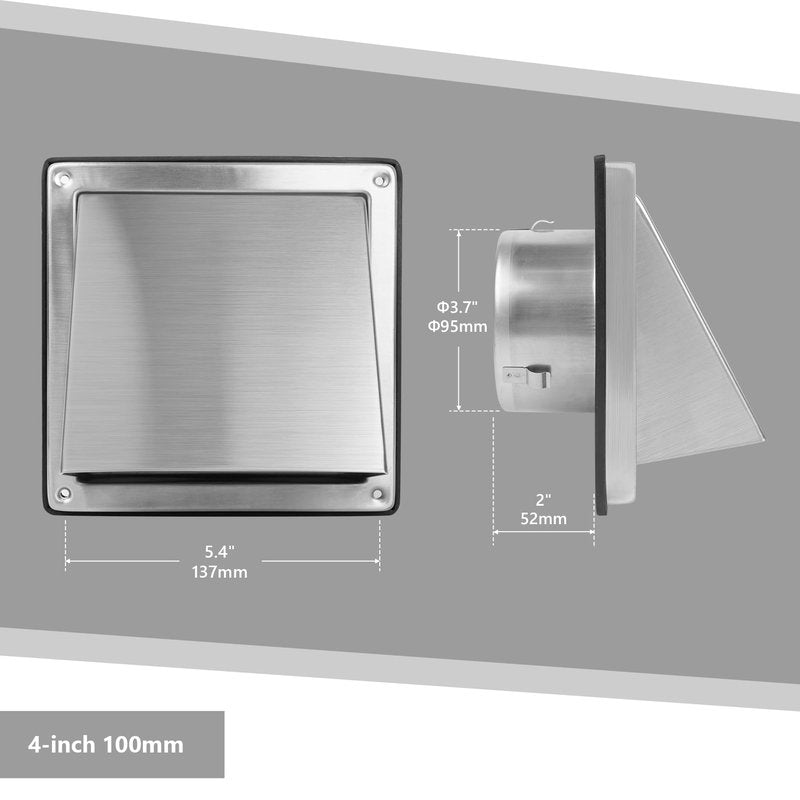 FRESH SPEED 4 Inch Dryer Vent Cover Outside Stainless Steel Wall Vent with Removable Cover and Insect Screen Mesh