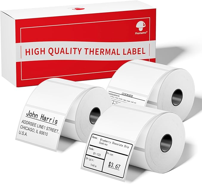 [3x320 pcs] Phomemo Original Labels for M110/M220/M221, 3 Rolls 1.18'' x 0.79''(30 x 20mm), Square, White, 320 Labels/Roll, Multi-Purpose Self-Adhesive Thermal Labels, Also Made for Phomemo M120/M200