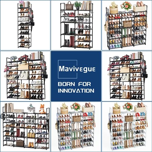 Mavivegue 10 Tiers Shoe Rack, Large Storage Space, 55-60 Pairs, White, Polypropylene - color: White, size: 3 Row 10 Tier