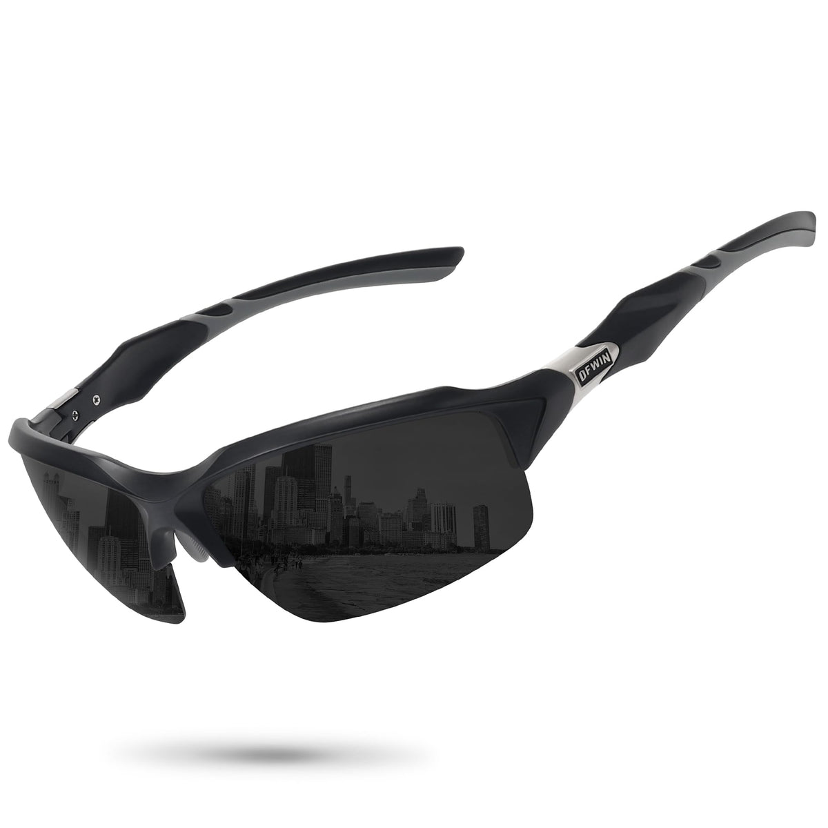 Ofwin Polarized Sports Sunglasses for Men Women Wrap Around Half Frame Cycling Fishing Bike Running Sun Glasses UV Protection Matte Black Frame/Gray Lens, standard