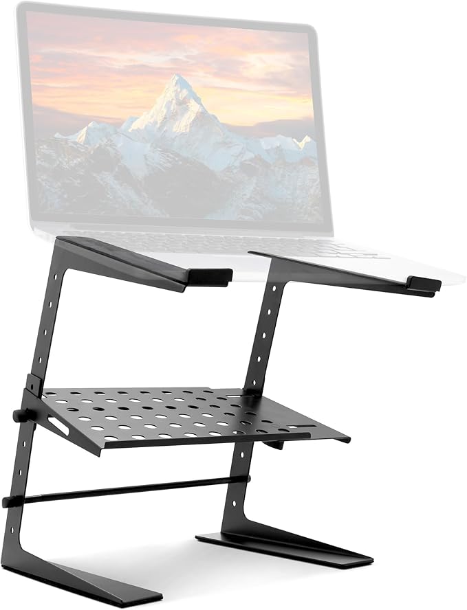Pyle Adjustable Laptop Stand - Desk Riser for Laptop, CD Player/Controller, EFX Machine or Lighting Controller, with Shelf Storage, 4 Easy Line-It-Up Height Adjustments