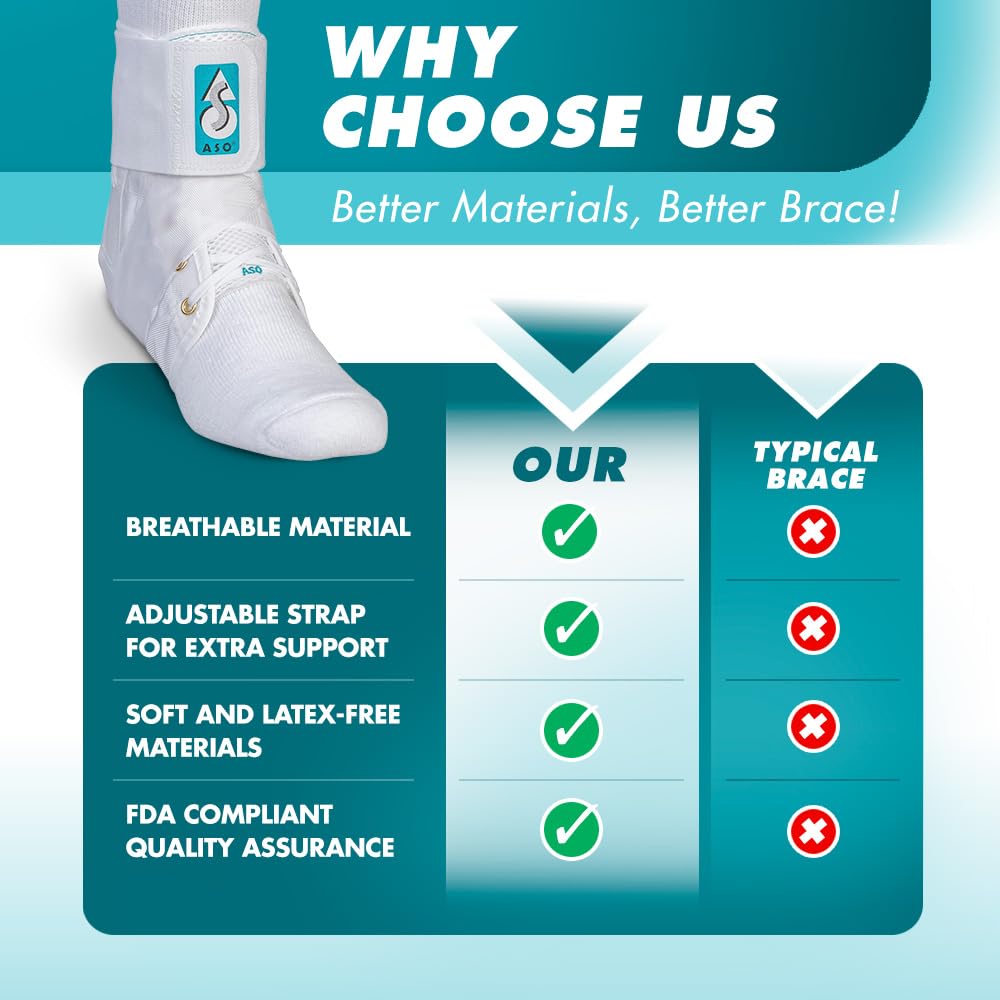Med Spec ASO Ankle Stabilizer (Large, White) – Lace Up Ankle Brace for Ankle Sprain and Instability, Orthopedic Ankle Support for Men, Women, Adults, Teens and Kids, Sports Injury Recovery, 264005