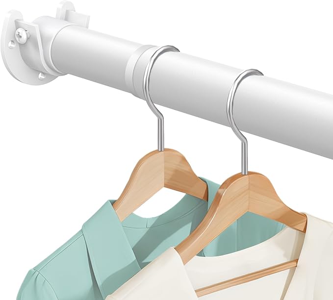 Closet Rod 17-39 IN, Heavy Duty Closet Rods for Hanging Clothes, Adjustable Closet Rods for Wardrobes Storage Laundry RV Bathroom, Easy Install, White