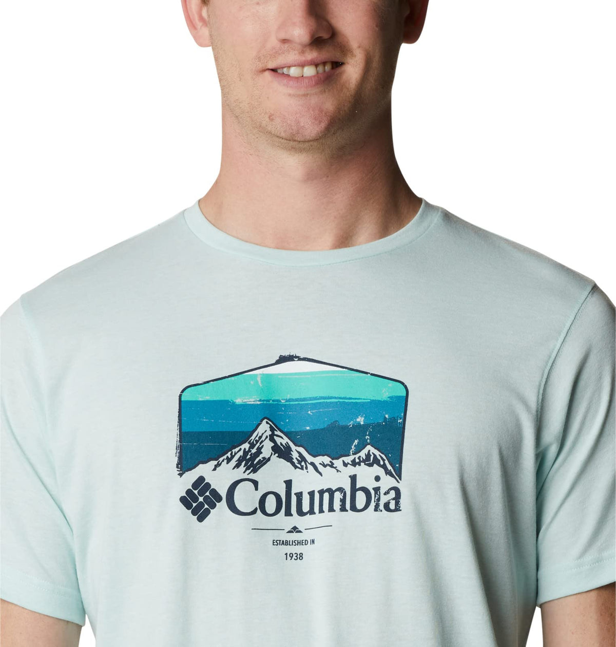 Columbia Men's Thistletown Hills Graphic Short Sleeve, ICY Morn Heather/Hikers Graphic, X-Small
