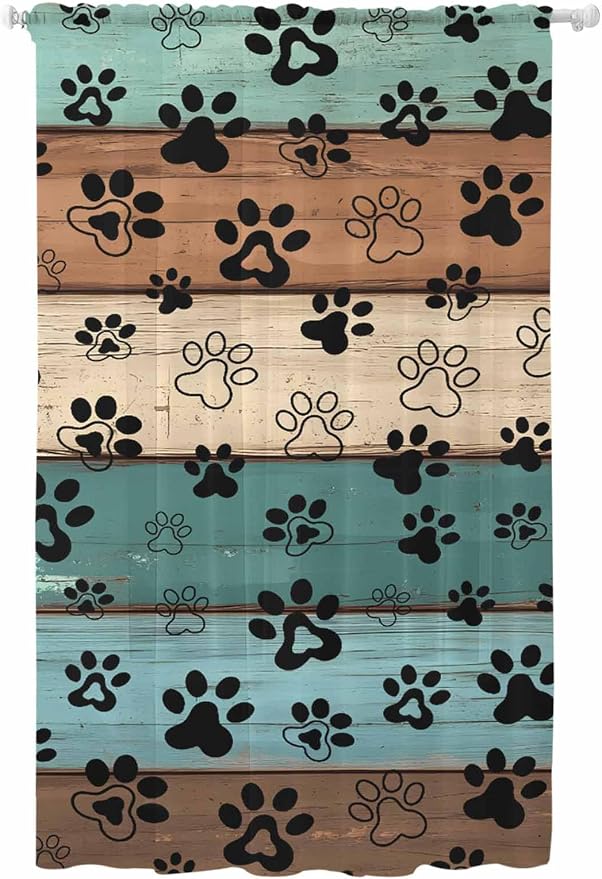 Sheer Curtains 108 Inches Long, Vintage Farmhouse Country Wooden Grain Privacy