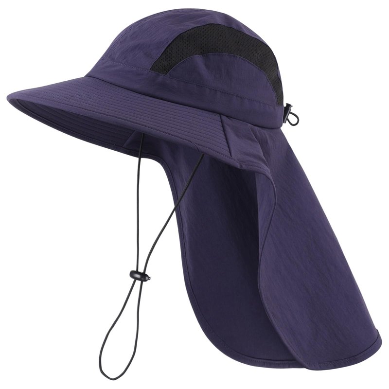 Home Prefer UPF 50+ Wide Brim Mens Sun Hat with Neck Flap Mesh Fishing Hat Wide Flap Summer Beach Bucket Hat for Men Women Navy Blue