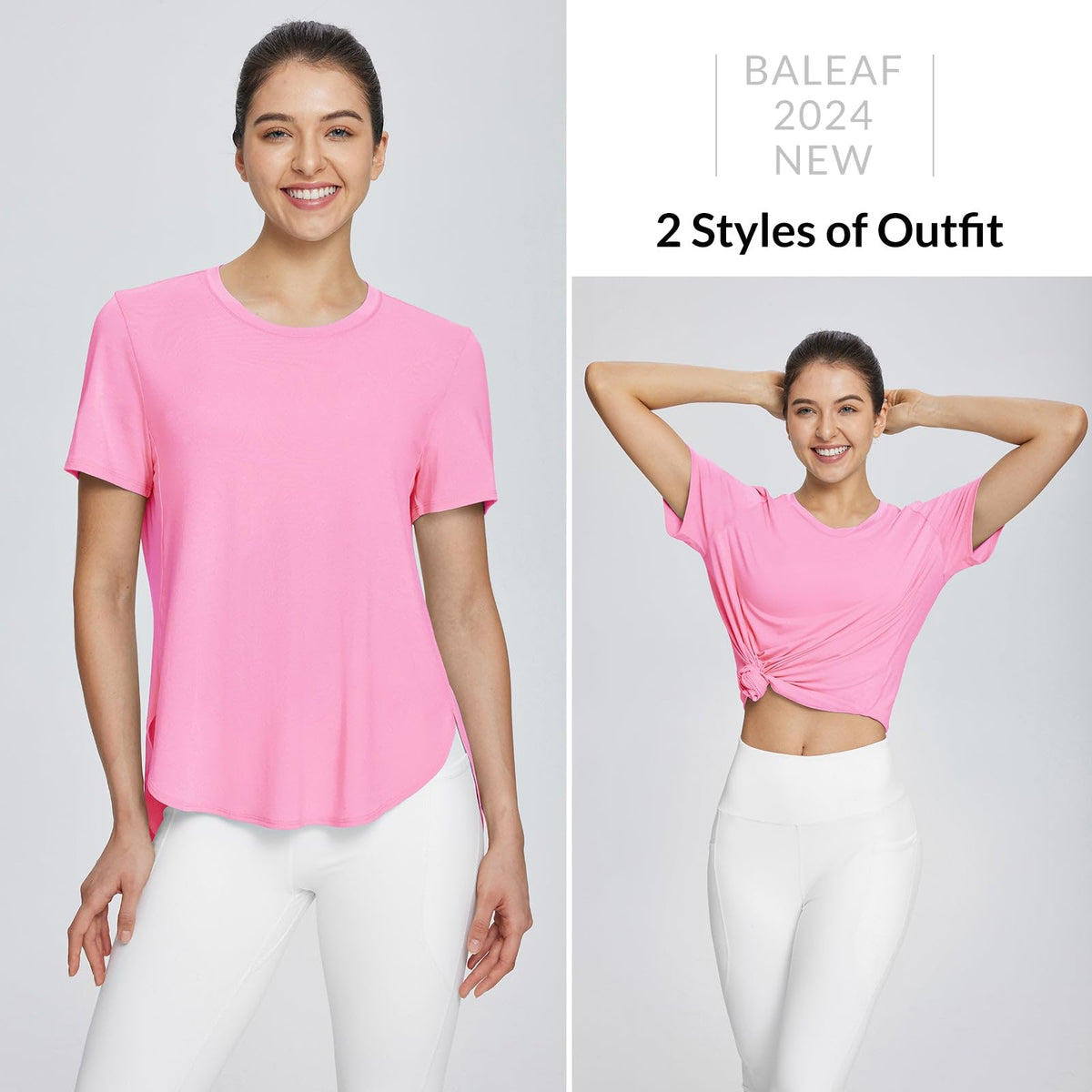 baleaf Women's Workout Shirts Short Sleeve Athletic Tops Lightweight Loose Fit for Running Exercise Yoga T-Shirts Pink L