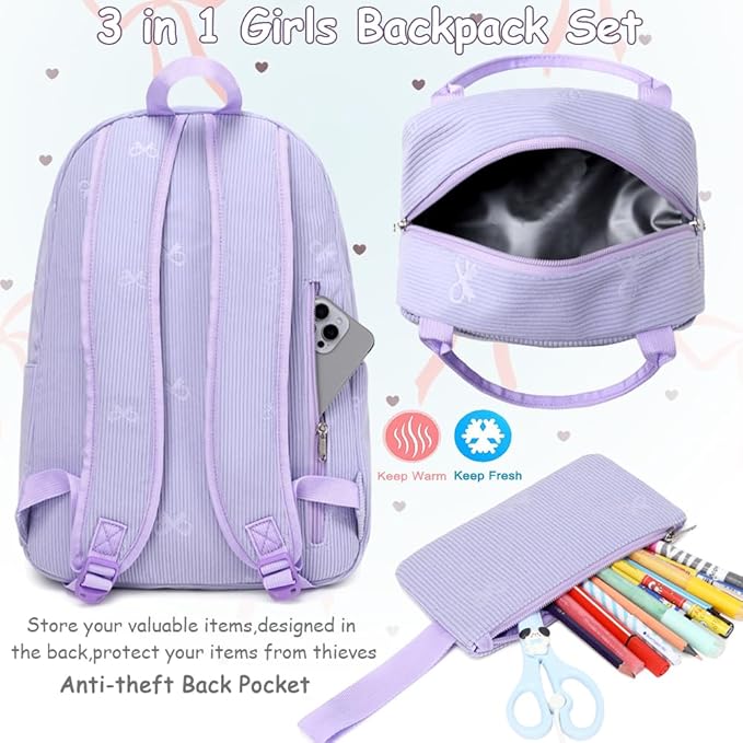 Meisohua School Backpack for Teens Girls Boys Backpack for Elementary Middle School Bookbag for Kids Backpack Lunch Bag Set