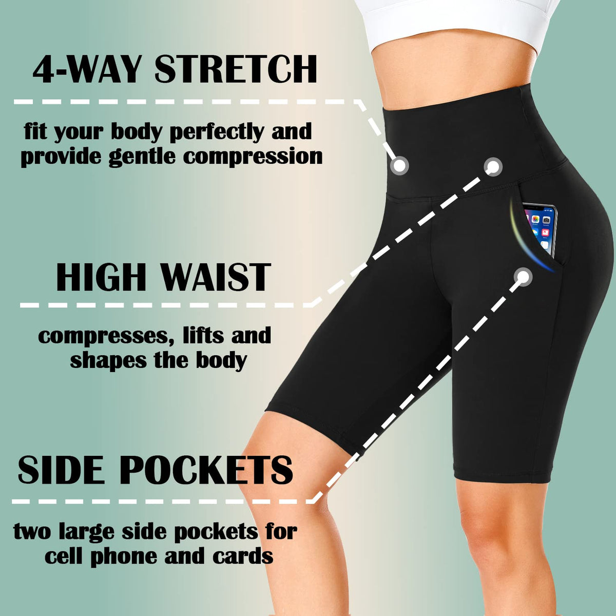 FULLSOFT 4 Pack Biker Shorts for Women – 8" High Waist Tummy Control Workout Yoga Running Compression Exercise Shorts with Pockets(4 Pack Black/Grey/Light Green/White,Large-X-Large)