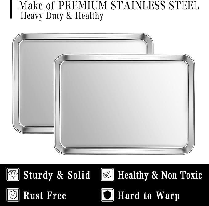 Jelly Roll Pan Set of 2, 15.9” x 12” Stainless Steel Cookie Sheets for Baking, Non Stick Baking Sheets for Oven Heavy Duty Baking Trays