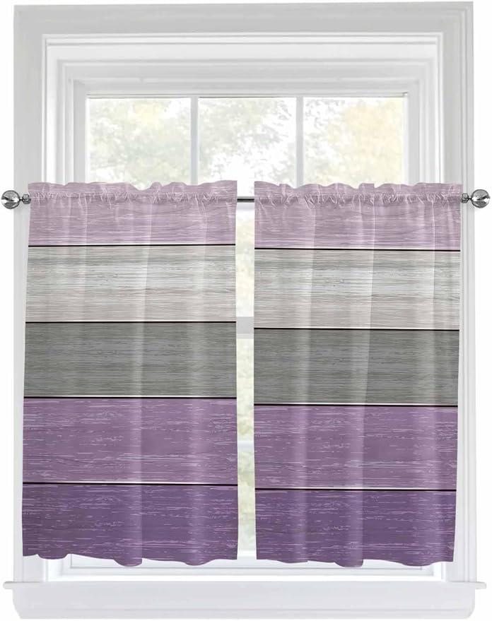 Country Wood Board Gray Purple Window Valance Curtains, Farmhouse Gradient