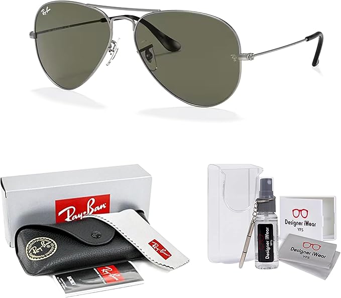Ray-Ban RB3025 Metal Aviator Sunglasses For Men For Women +BUNDLE with ACCESSORY EYEWEAR KIT