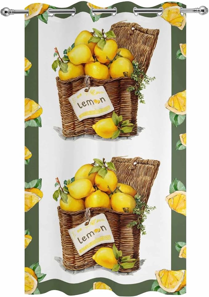 Lemon Outdoor Curtains for Patio Lemons in Baskets Summer Tropical Plants Green