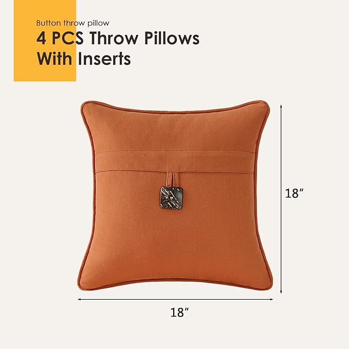 Outdoor Sunbrella Decorative Pillows with Coconut Button Pack of 4, 18" x 18" Outdoor Pillow Set for Couch Bed Throw Patio Sofa, Spectrum Cayenne