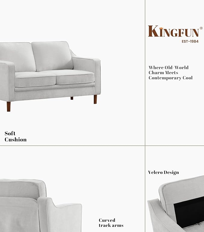Kingfun Living Room Furniture Sets, 2 Armchair and Loveseat, Mid Century Modern Sofa Set, Chenille Couch with Solid Wood Frame for Living Room & Bedroom, Silver Gray