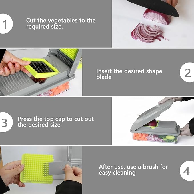 LHS Veggie Chopper with Container, 9 in 1 Manual Food Chopper Cutter, Grey