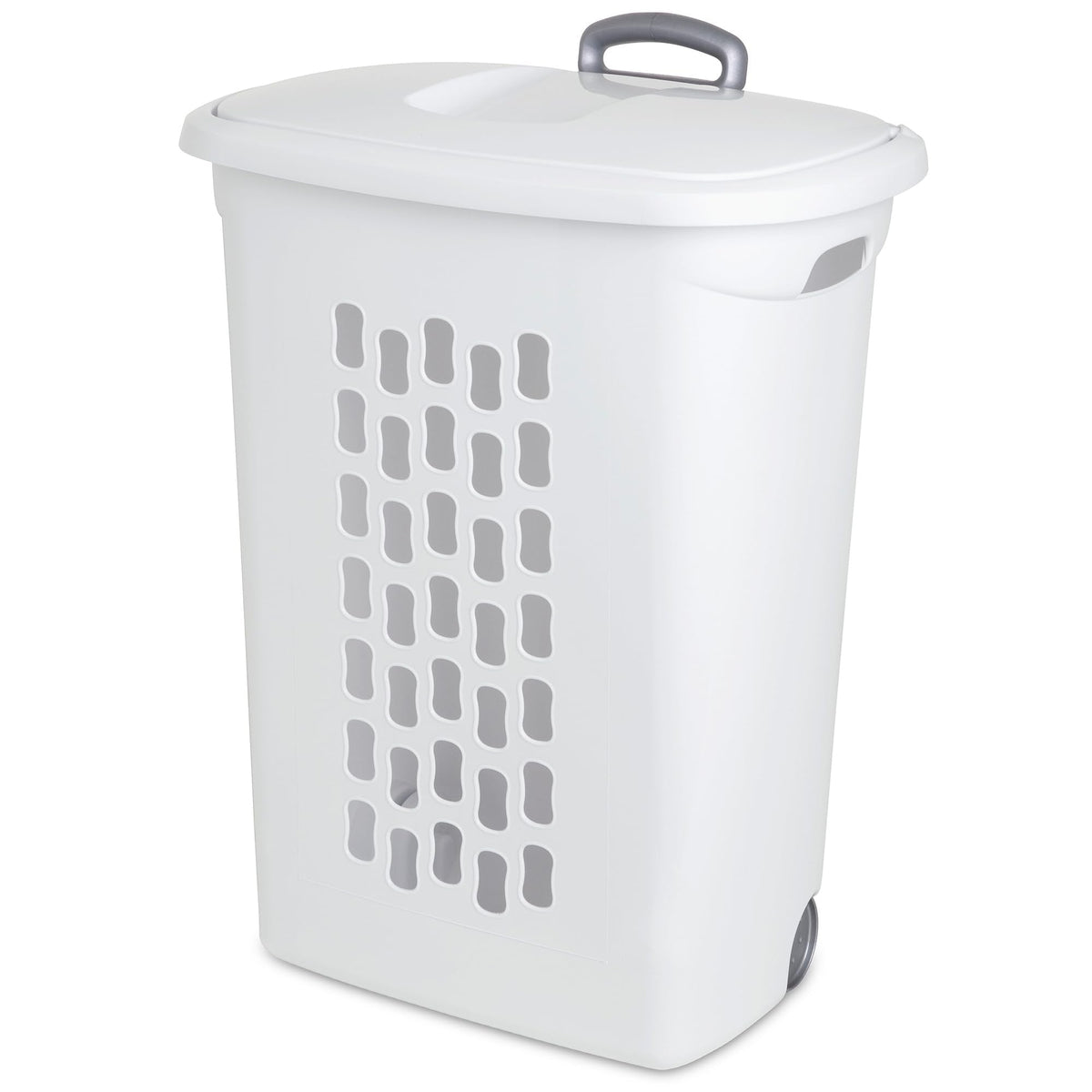 Sterilite 3-Pack Ultra Wheeled Hamper, Laundry Basket w/ Flip-Top Lid & Retractable Handle - Plastic Rolling Clothes Storage Cart with Ventilated Holes for Home, Apartment or Dorm
