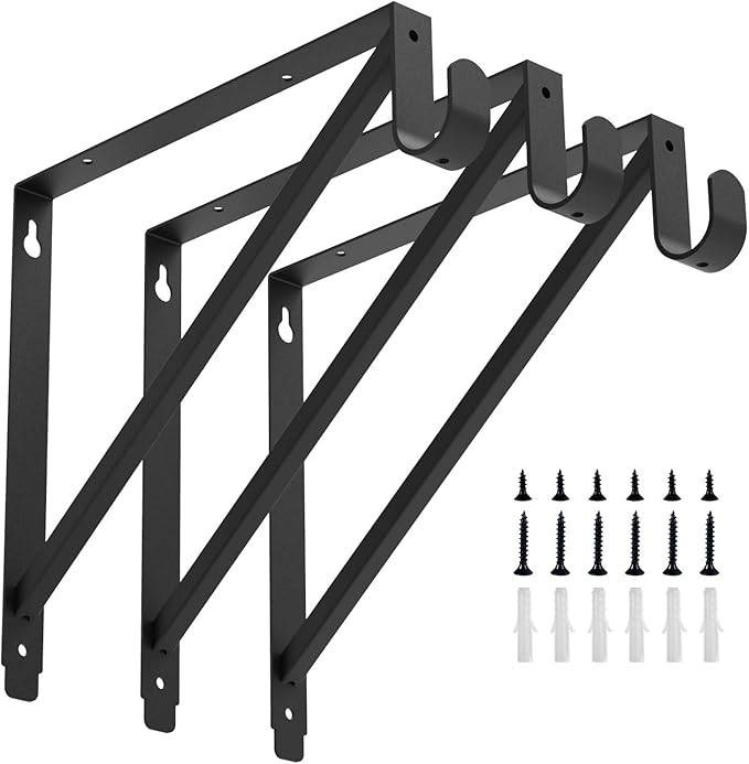 Heavy Duty Closet Rod & Shelf Brackets Clothes Hanger Pole Support Bracket Black 3 Pack